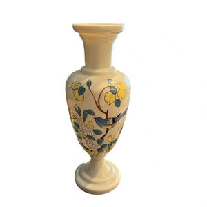 Antique Bristol Glass Victorian Gray Hand Painted Vase Bird Flowers Butterfly